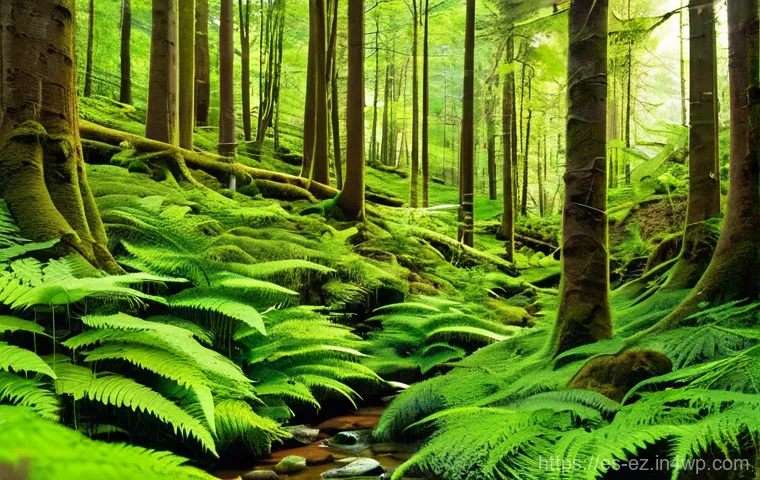 자연 탐험과 개인적 성장의 연결 - **A Serene Forest Retreat:**
A person, appearing calm and centered, stands in a lush, ancient fo...