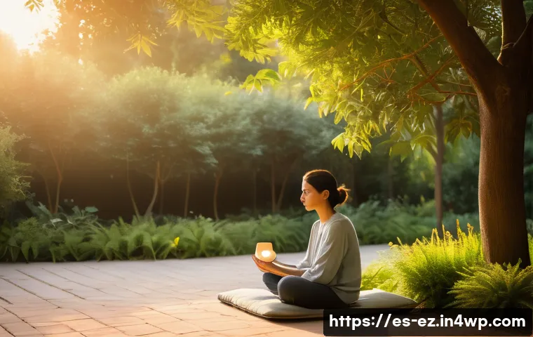 저녁 시간의 마인드풀니스와 자연의 조화 - A serene late afternoon scene in a Spanish urban park, bathed in warm golden sunlight filtering thro...